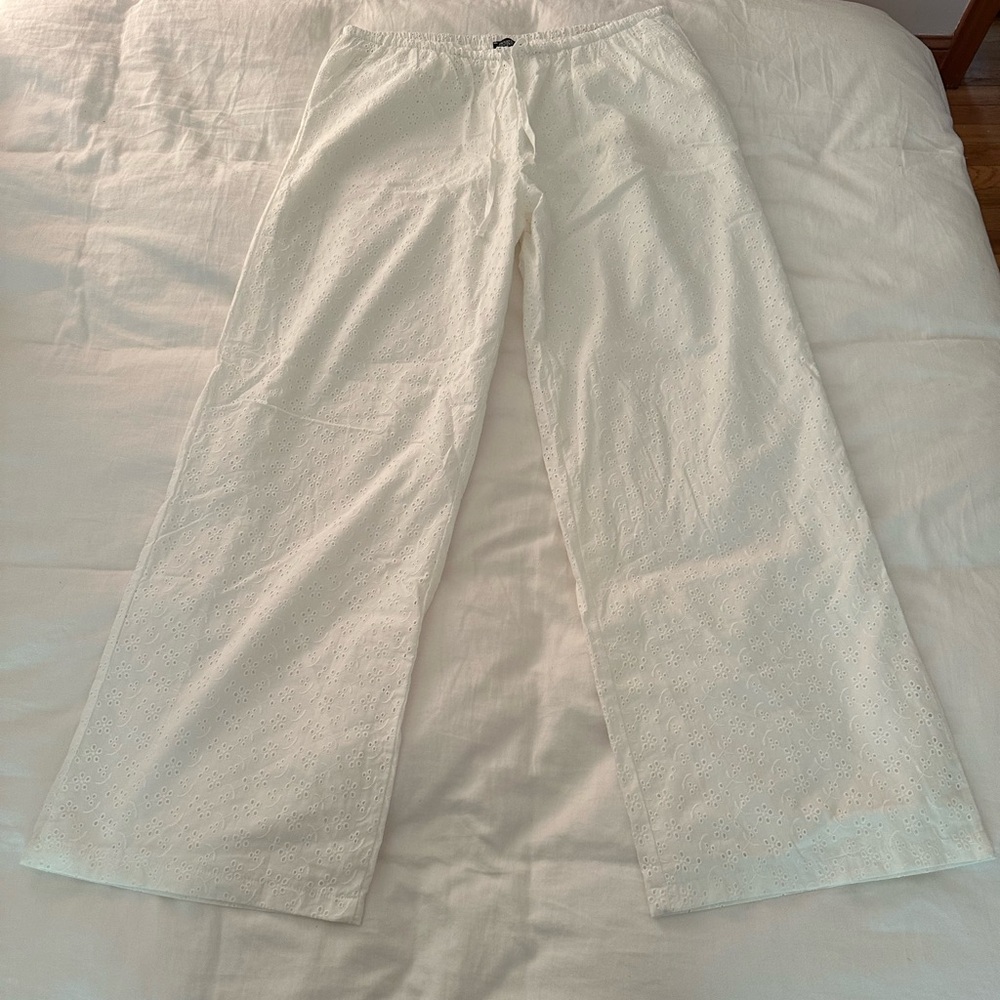 White eyelet pants